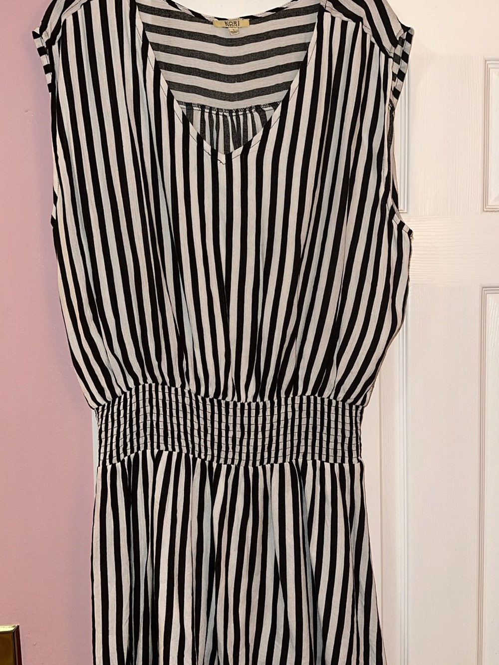 Kori Black and White Striped Sleeveless Dress